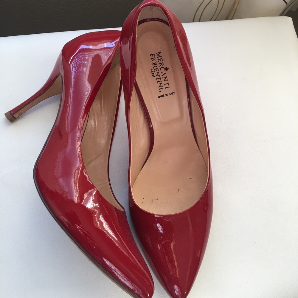 Red Pumps :  Italian Leather : Size 11 : Like New